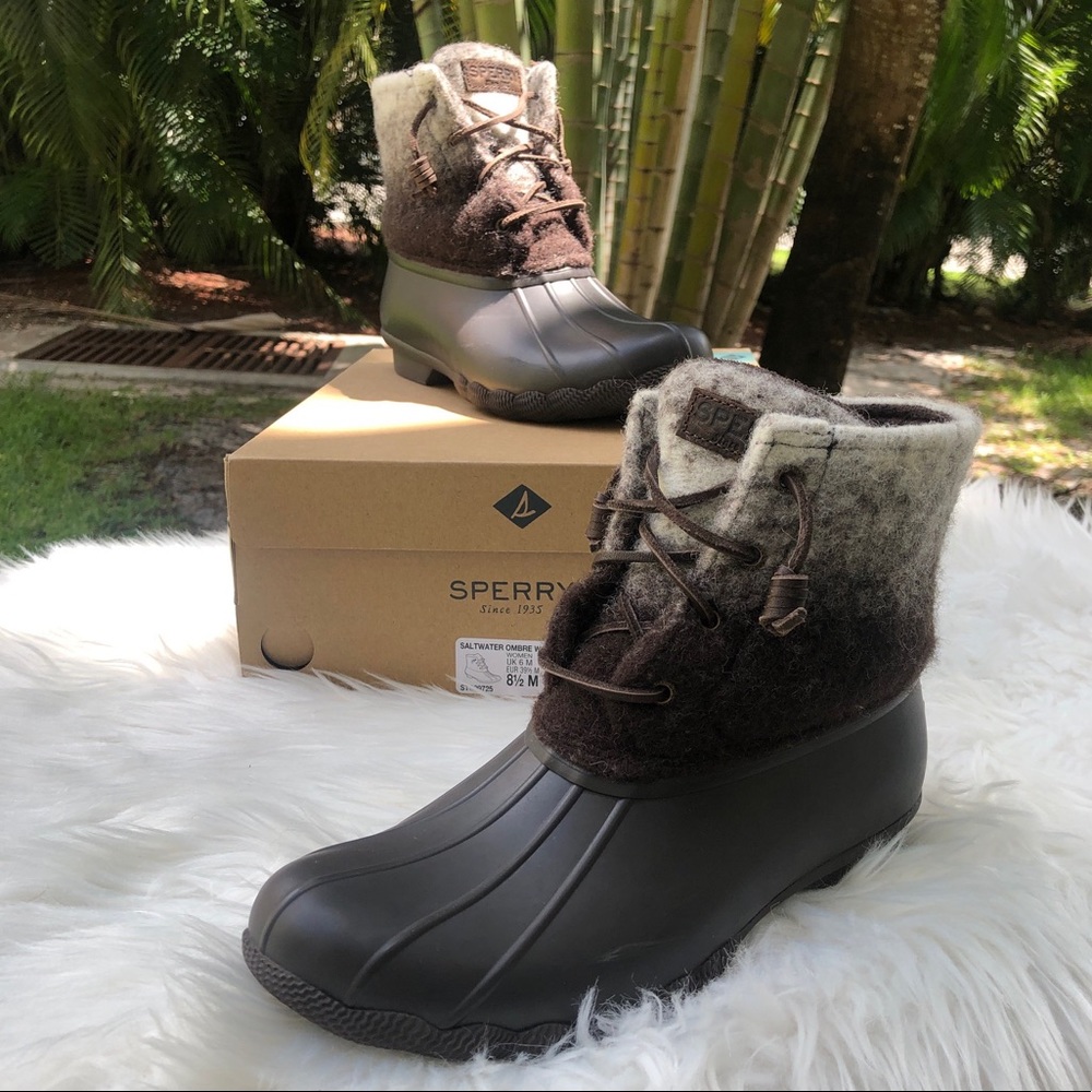 SPERRY Women's Saltwater Ombre Wool Waterproof Mid Duck Boots Brown/Ivory